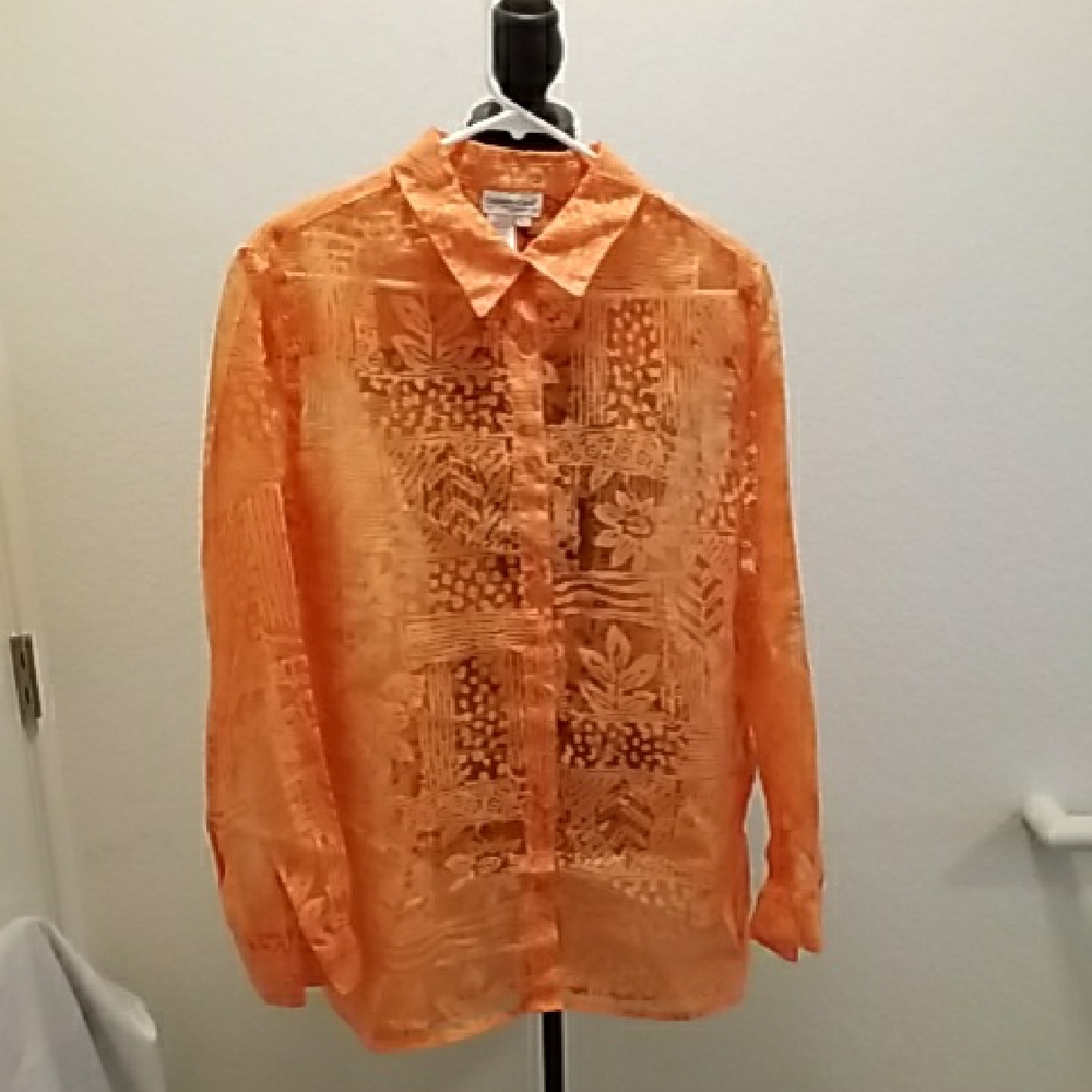 Vibrant Orange Sheer Floral Shirt